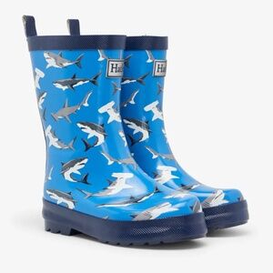Hatley Deep Sea Sharks Blue and White Shiny Toddler Rain Boots Size 6